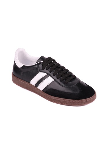 Shoetyle - Siyah Hakiki Deri Bağcıklı Erkek Sneaker 666-1077-1235 Siyah