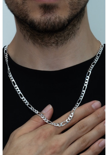 Gümüş Figaro 3+1 Erkek Kolye Zincir 55Cm 5Mm 26Gr Msn13