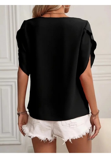 Gülsüm Aydın Kadın Kısa Kollu Yaka Ve Kol Detay Jesica Bluz Zümrüt