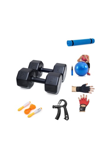 Ps Spor 10 Kg Dambıl X 2 Adet 20 Kg + 5 Çeşit Plastes Ve Egzersiz Seti