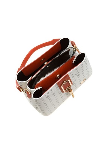 Bilik Deri Monogram Beyaz/turuncu Kadın El Çantası Riv 232-mn 001