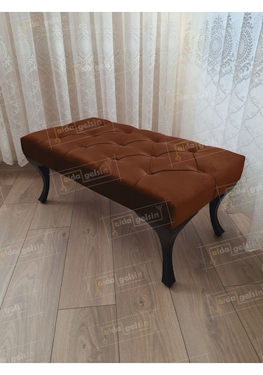 Kapitoneli Ayak Ucu Kapı Önü Antre Bench Puf Siyah Ayak 90 45 Lacivert