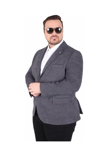 Starbattal Erkek Büyük Beden 4 Drop Blazer Şönili Ceket 500602 Antrasıt Antrasit