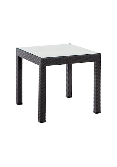 Rattan 80x80 Camlı Antrasit Masa - Bahçe&balkon&teras Koyu kahverengi