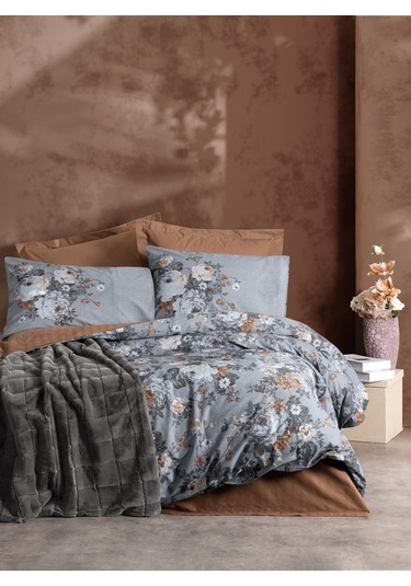 Cotton Box Çift Kişilik Trim Battaniyeli Nevresim Takımı Smooth Antrasit