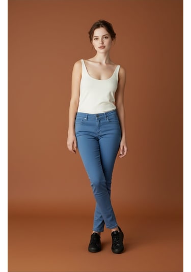 Skinny Kalıp Kadın Pantolon-byn-36000 Orta Mavi