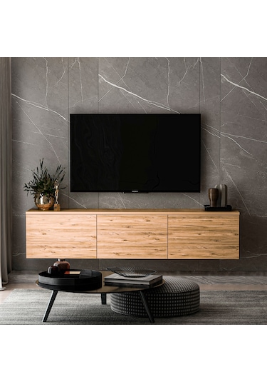Neon 3 Kapaklı Duvara Monte Tv Ünitesi, Tv Sehpası Antrasit Mermer Desen - Atlantik Çam Atlantik Çam Neon 3 Kapaklı Duvara Monte Tv Ünitesi, Tv Sehpası Antrasit Mermer Desen - Atlantik Çam Atlantik Çam