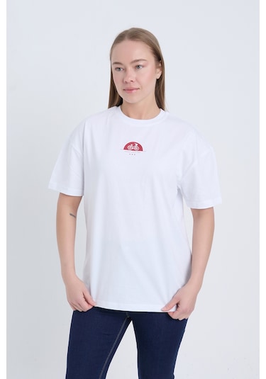 Velvoria Unisex Oversize Rıdıng Sınce Baskılı Beyaz Renk T-shirt