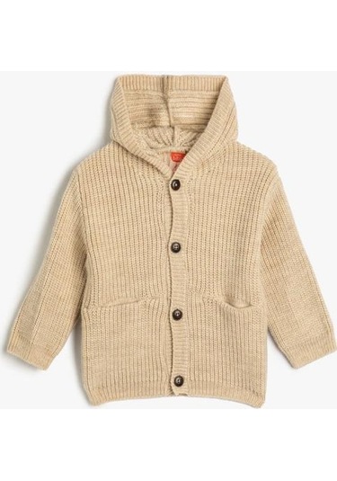 Koton Erkek Bebek Kapşonlu Örgü Hırka Düğme Kapamalı Cep Detaylı 001