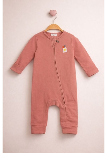 Baby Fou Kendinden Eldivenli Bebek Tulum Pembe