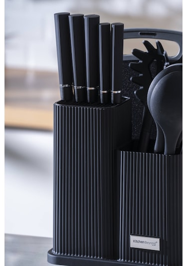 Cooper 12 Parça Standlı Kesme Tahtası Servis Ve Bıçak Seti Siyah