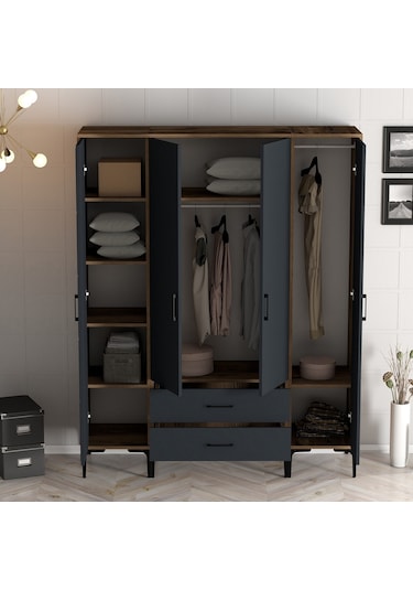 Variant Kumsal 4 Kapılı Stp Gardrop - Ceviz / Antrasit
