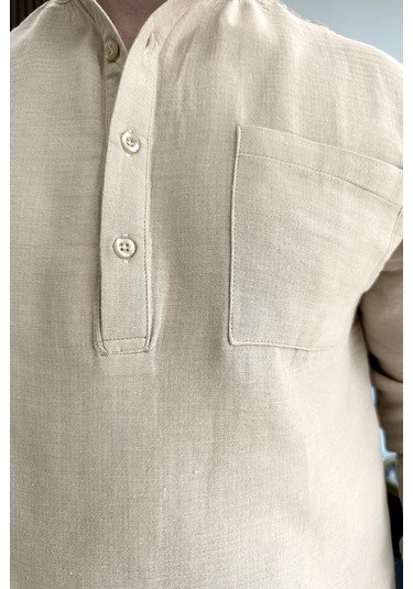 Erkek Hakim Yaka Yarım Patlı Cepli Gömlek Bej Edw361 Bej