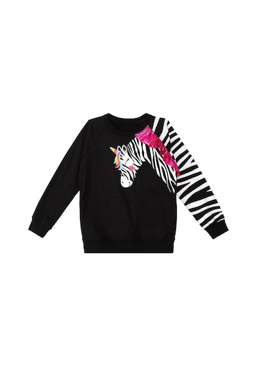 Denokids Fırfırlı Zebra Kız Çocuk Siyah Sweatshirt Mint