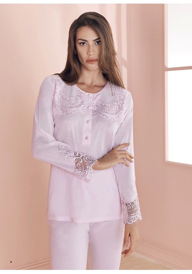 Espuar 757 Penye 3'lü Sabahlık Pijama Takımı Pudra