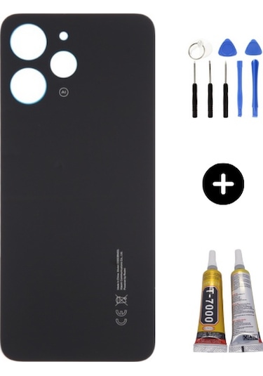 Redmi 12 Uyumlu Arka Pil Kapağı Siyah + Montaj Seti Çok Renkli