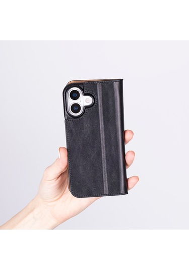 Bloomcase Sonat Obsidian Black Hakiki Deri iPhone Uyumlu 17 6.3" Folio Kılıfı Siyah
