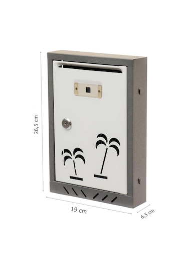 Posta Kutusu Akşan Marka Palmiye Desenli Metal Beyaz-Gri (200118191)