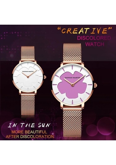 Novahub Mor Değişen Çiçekler Kadın Kol Saati - Basit Moda Pembe Örgü Kemer, Japon Hareketli Su Geçirmez Kuvars Saat Çok Renkli