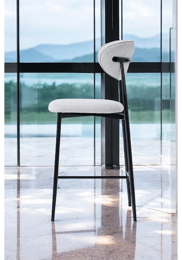 Hanev Serisi 1 Adet 75 Cm Krem Ada Mutfak Bar Sandalyesi Gold Kaplama Metal Ayak Gri Sandalye - Siyah Ayak Gri