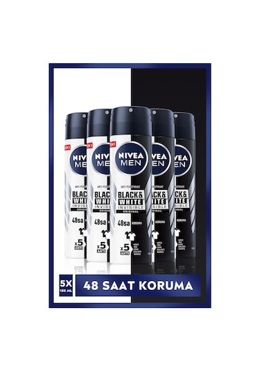 Nivea Invisible Black & White 48H Original Erkek Sprey Deodorant 5 x 150 ML