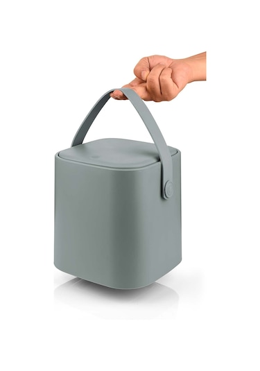 Tutma Saplı İç Kovalı Tezgah Üst Mutfak ve Banyo Çöp Kovası 4 Lt - Gri