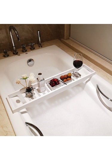 Sones Bambu Kaymaz Küvet Rafı Çok Amaçlı Raf, Renk: Beyaz Diğer