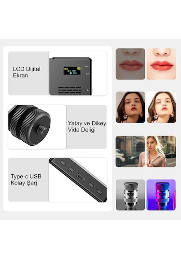 HyMark RGB-CL120 9000K LCD Ekran LED Video Fotoğraf Dolgu Işığı