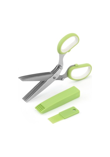 Beş Katmanlı Sebze Makas Ofis Parçalama Paslanmaz Çelik Makas Yeşil Gri Diğer
