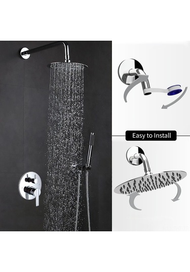 Hangfox 8 İnç 304 Paslanmaz Çelik Yuvarlak Şovırbaş, Yüksek Basınçlı, Otomatik Temizleme Nozzle, G1/2 Bağlantı, 1.5m Teflon Bandı Dahil - Gümüş Diğer