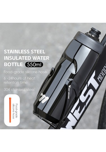 West Bıkıng Yp0721053 550ml Paslanmaz Çelik Yalıtımlı Şişe Spor Bisiklet Su Şişesi Bpa İçermez, Fda Yok Siyah