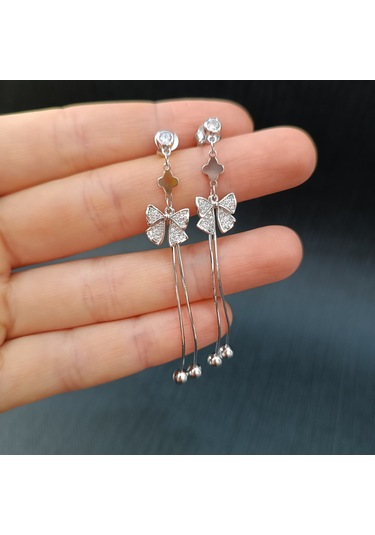 925 Ayar Sallanır Tasarımlı Kurdele Model Kadın Gümüş Küpe -sade Ve Şık Gümüş