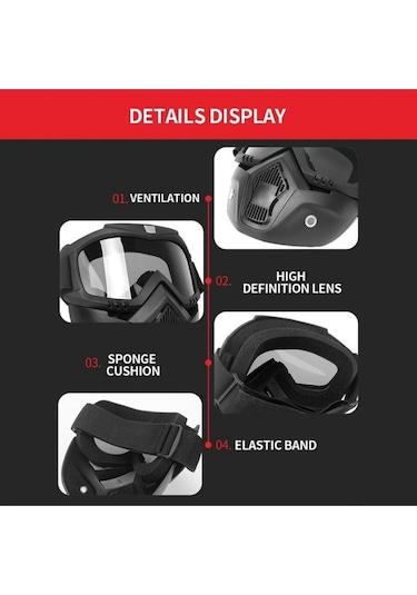 Cross Motosiklet Bisiklet Gözlüğü Açık Kask Maskesi Süngerli Bant Lastikli Jet Maske Ayna Cam Siyah