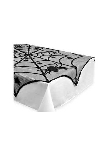 Partisi Siyah Dantel Örümcek Ağı Masa Örtüsü Dekorasyonu Boyut: 102x102cm