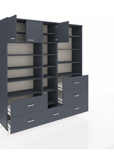 Hyperion Dolap 17 Raflı 6 Çekmeceli 3 Kapaklı 220x44x243 Antrasit-antrasit/antrasit Antrasıt/antrasıt