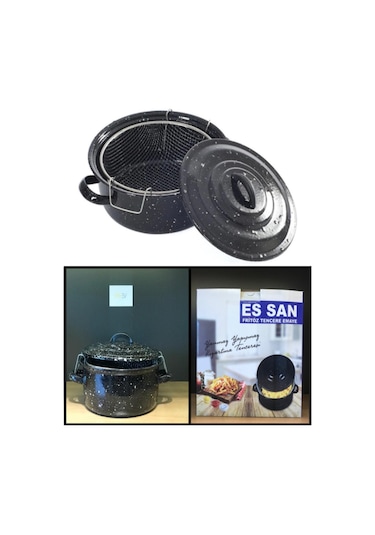 Bayev Essan Yanmaz Yapışmaz Süzgeçli Emaye Kızartma Tenceresi