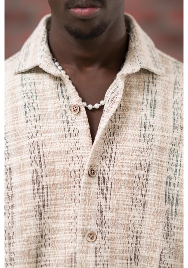 Brenzo Yarı Oversize Hafif Bol Kalın Çizgili Oduncu Gömlek Kahverengi