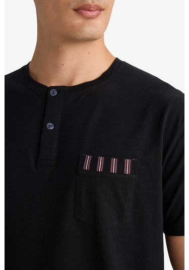 Defacto Pijama Takımı Regular Fit Kısa Kollu Üst Çizgili Uzun Alt F4884ax25aubk81 Siyah