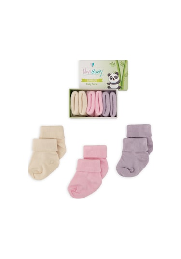 Novibaby 3'lü Bambu Yenidoğan Bebek Çorap I Sweet I 0-6 ay "Karışık Renkli"