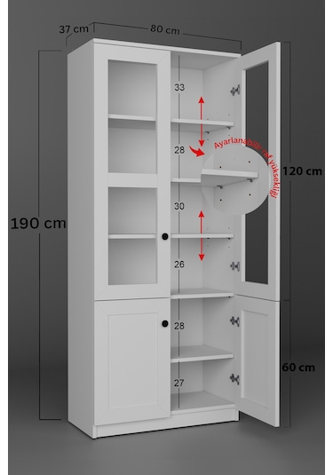Lisa 4 Kapaklı Beyaz Vitrin - Kitaplık Ve Çok Amaçlı Dolap Beyaz