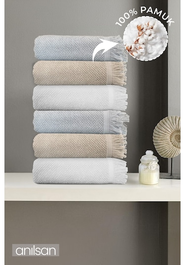 6'lı Jelena El Havlusu - 50x90 Cm, 225 Gr, %100 Pamuk, Spa Ve Otel Havlusu, Günlük Kullanıma Uygun Gri - Beyaz