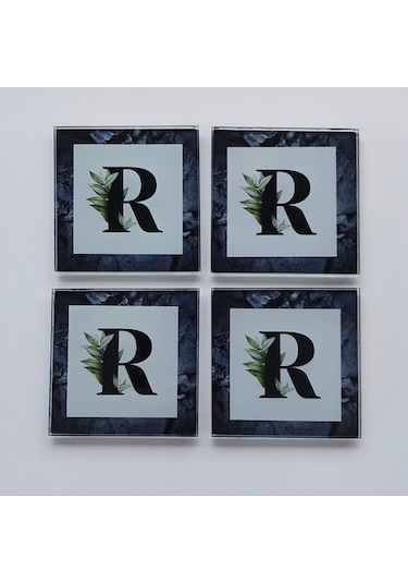 Decorita Cam Bardak Altlığı R Harfli Tasarım 4'lü Takım 10 x 10 CM Çok Renkli
