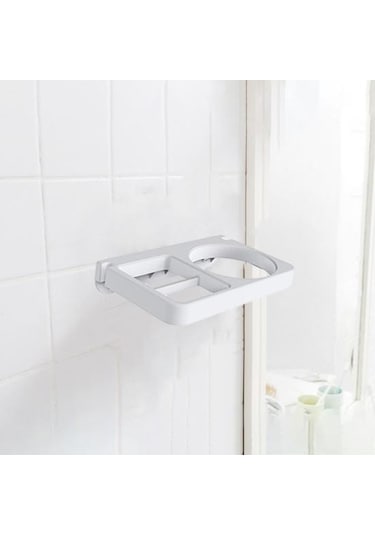 Beyaz 2 In 1 Duvara Monte Saç Kurutma Makinesi Tutucu Kolay Kurulum Güçlü Yük Kapasitesi Saç Kurutma Makinesi Rafı Banyo Malzemeleri Beyaz