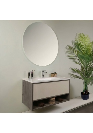Kobos Elegant 100 Cm Banyo Dolabı Seti Grey Oak + Vanilya