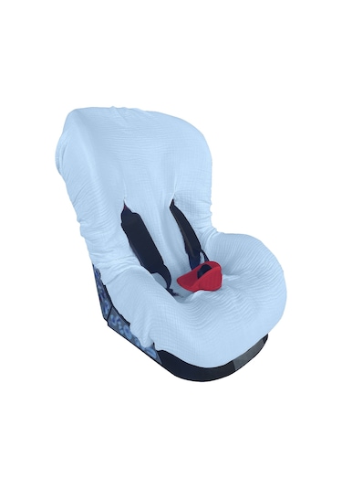 4katlı Müslin Bebek Oto Koltuk Kılıfı Lastikli %100pamuk Mavi