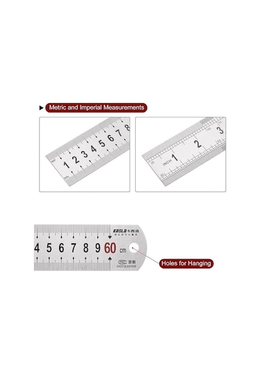 60cm 24 İnch - Çift Taraflı Paslanmaz Çelik Metal Cetvel - Kalınlık 1mm