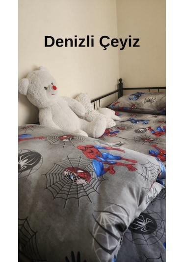 Tek Kişilik Lastikli Fitted Çarşaf Takımı Örümcek Gri Gri