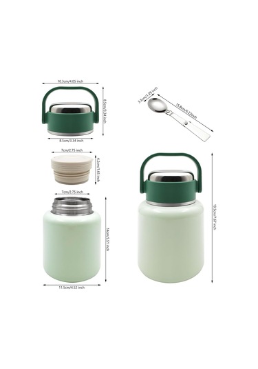 Çelik Mama Termosu Sıcak Veya Soğuk Yiyecekler İçin Öğle Yemeği Termosu 500 Ml Yeşil