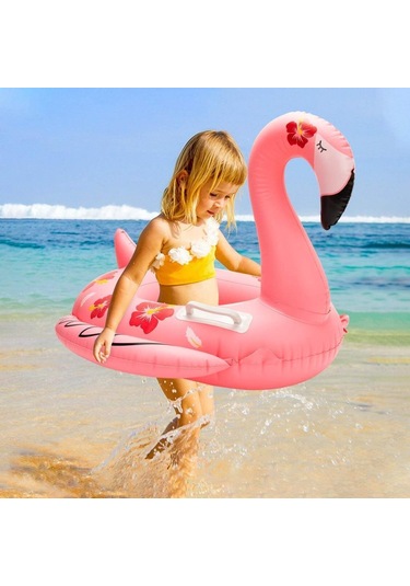 0-4 Yaş Pembe Figürlü Bebek Şişme Deniz Simidi, Çocuk Deniz Can Simidi, Tutmalı Can Simidi Pembe