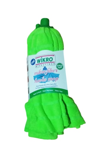 1 Adet Mop 1 Adet Ahşap Sapı İle Takım Mikrofiber Mop Paspas Yeşil